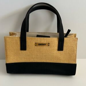 DKNY Rattan Small Black Canvas Purse Handbag Tote